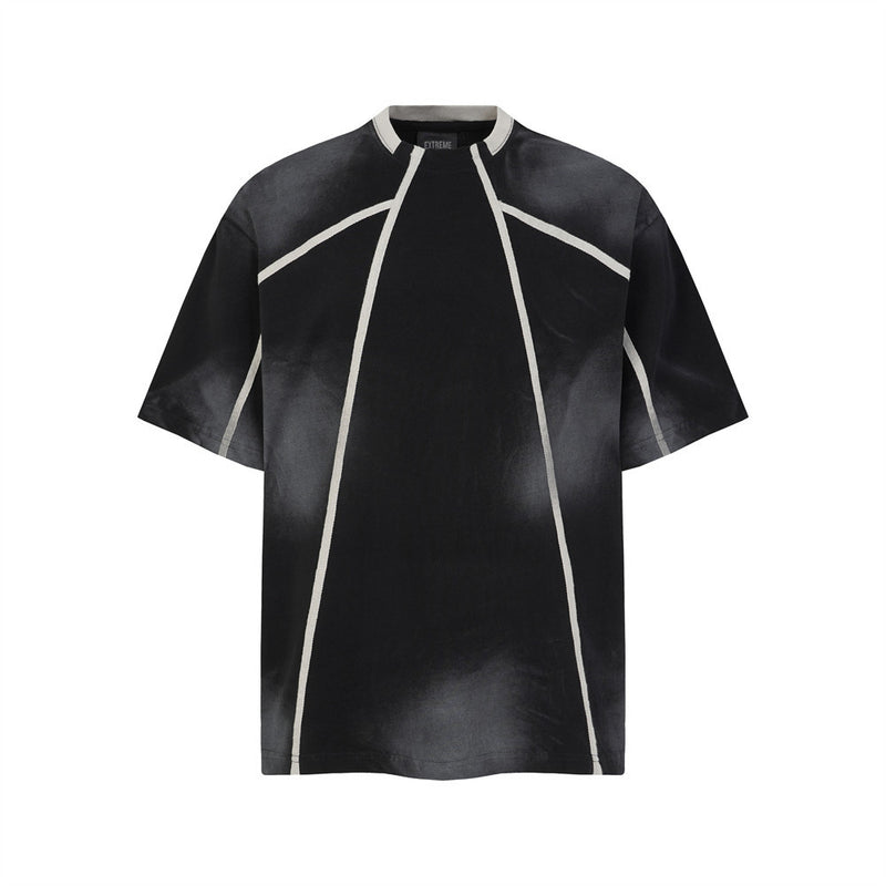 Post-Apocalyptic Tie-Dye Dirty Wash Punk Contrast Seam Cotton T-Shirt