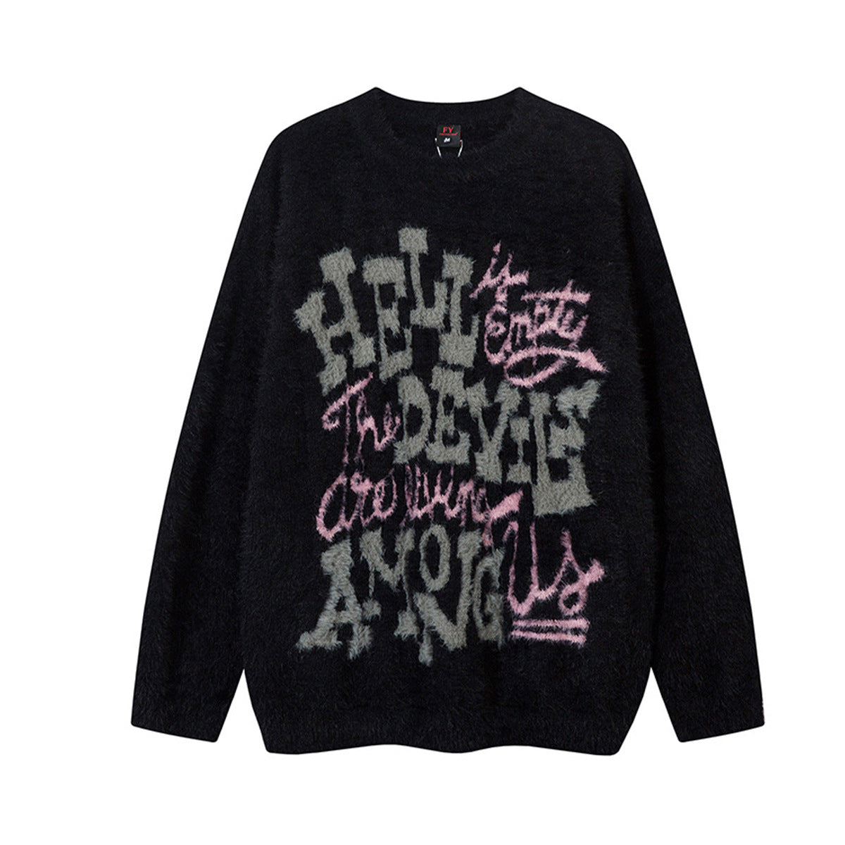 Pull oversize en maille jacquard à lettrage – Hell Is Empty, motif graffiti