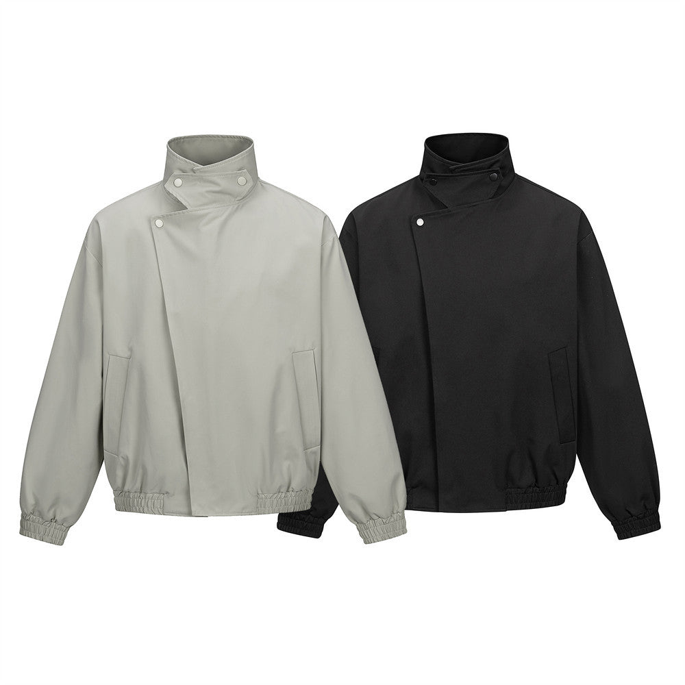Asymmetric Snap-Collar Bomber Jacket – Oversized Stand Collar Men's Jacket