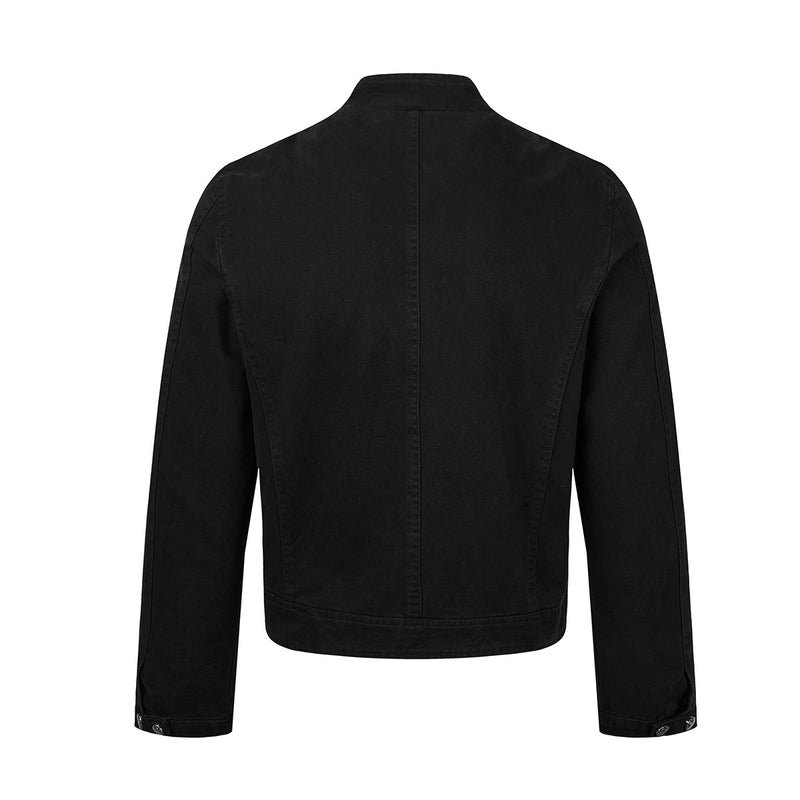 Washed Denim Moto Jacket – Studded Deconstructed Biker Style