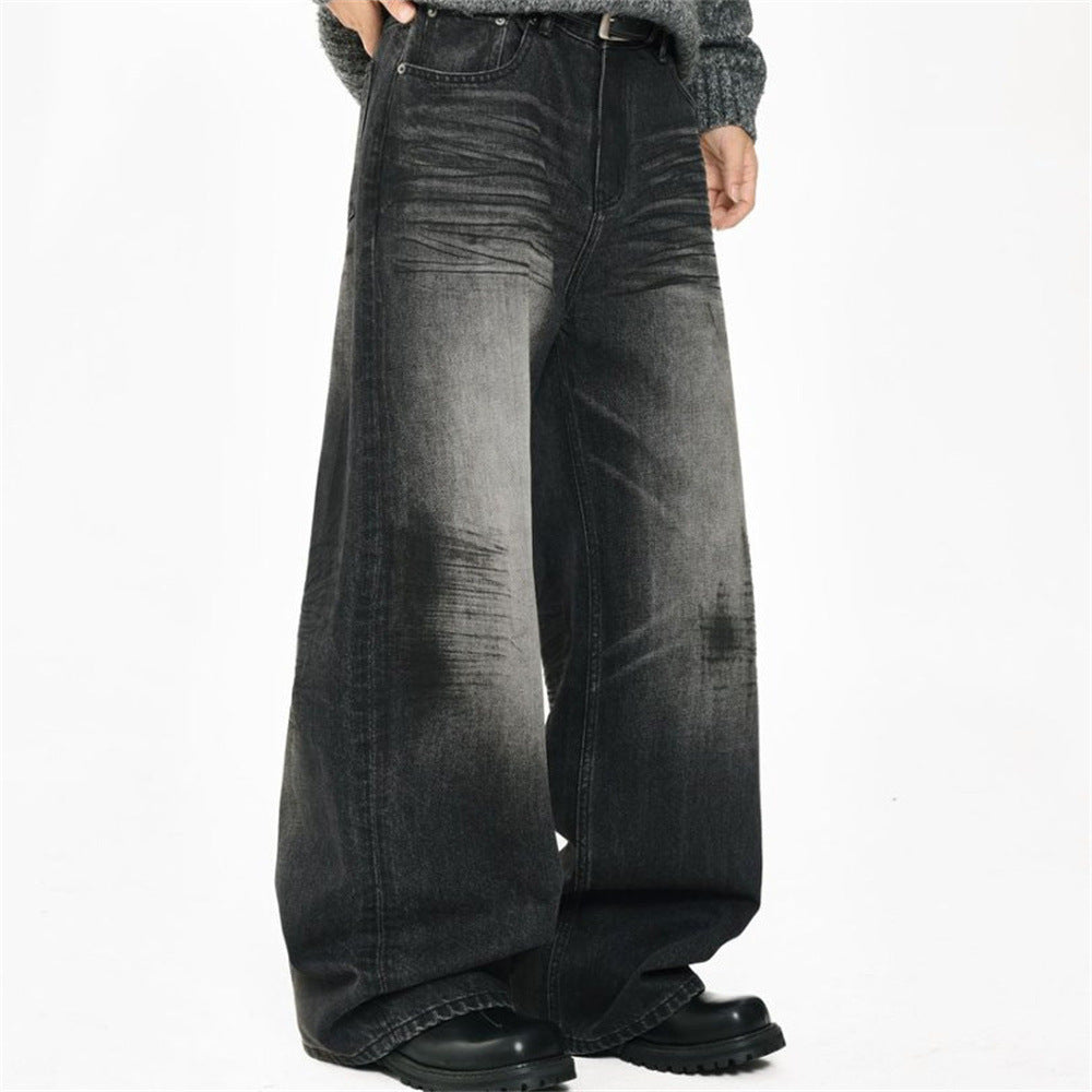 Black Baggy Jeans Men – Wide Leg Washed Vintage Distressed Denim