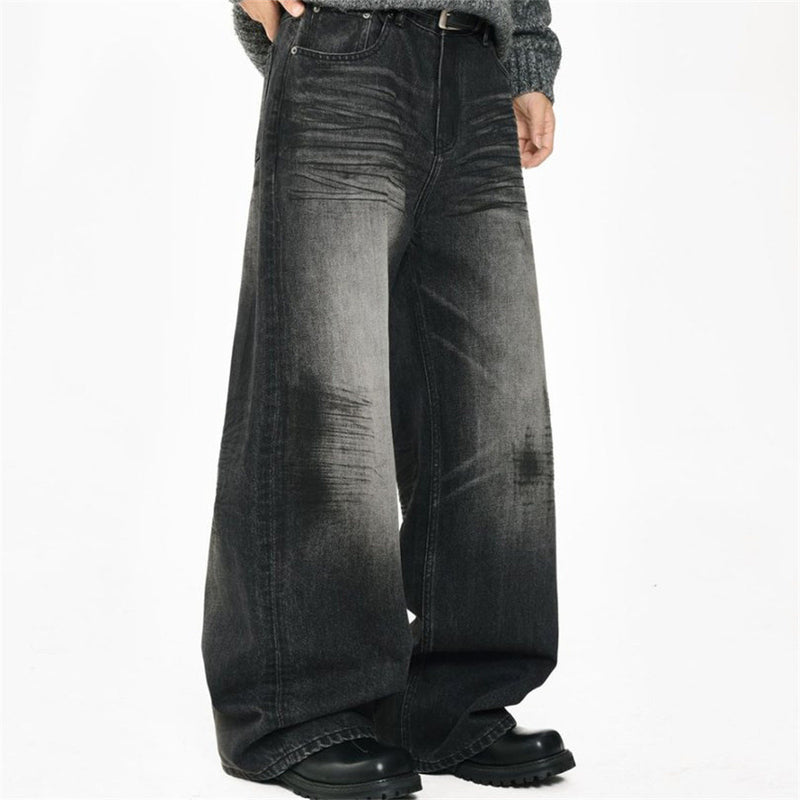Black Baggy Jeans Men – Wide Leg Washed Vintage Distressed Denim