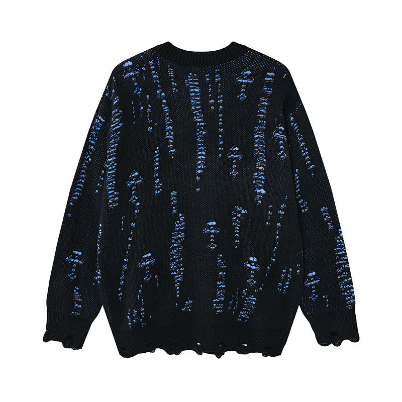 Pull en maille color block effet usé – Pull homme oversize à col rond