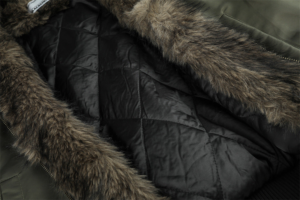 Faux Fur Hood Bomber Jacket – Metal Eyelet Detail Men's Winter Padded Flight