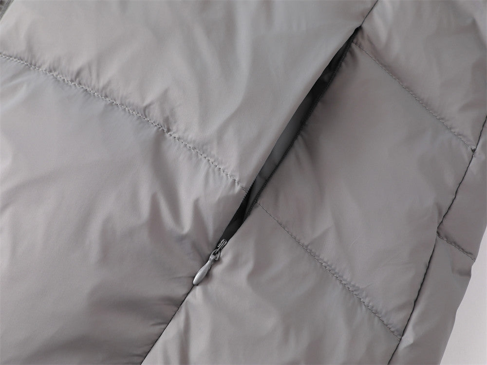 Oversized Hooded Puffer Jacket – Full-Zip Quilted Down Coat in Grey