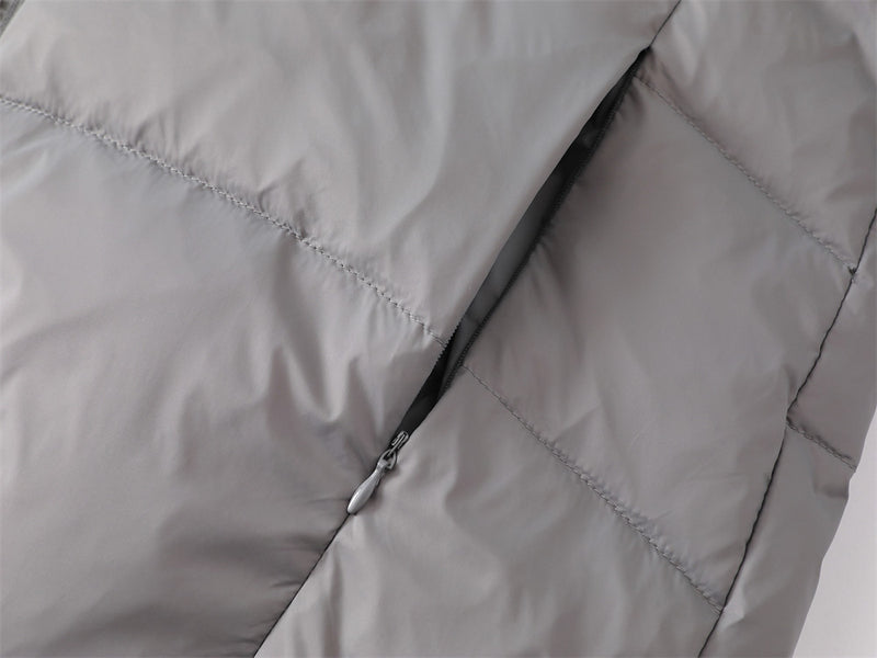 Oversized Hooded Puffer Jacket – Full-Zip Quilted Down Coat in Grey