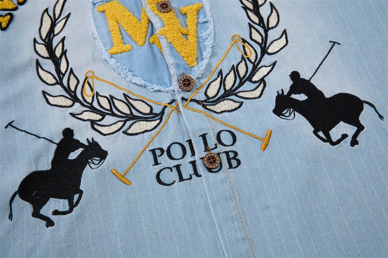 Vintage Polo Club Badge Embroidered Denim Short Sleeve Shirt