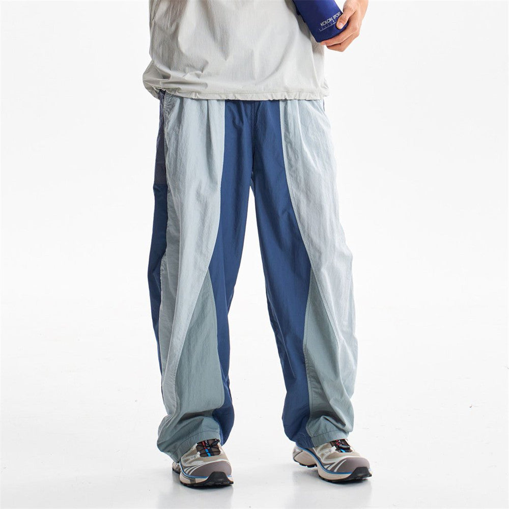 Wide-Leg Colorblock Track Pants – Relaxed Fit Outdoor Sport Trousers