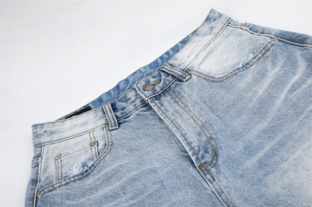 Wide-Leg Distressed Denim Shorts – Light Wash Retro Baggy Fit