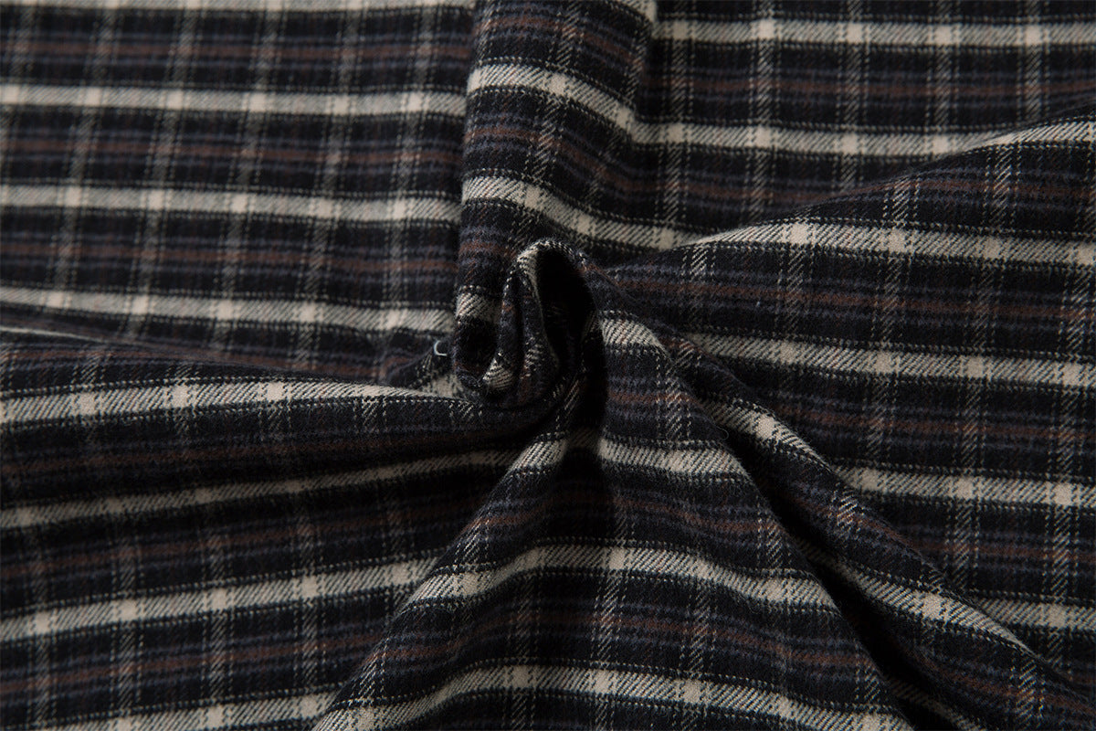 Chemise en flanelle à carreaux avec cravate amovible – Chemise noire oversize à carreaux boutonnée