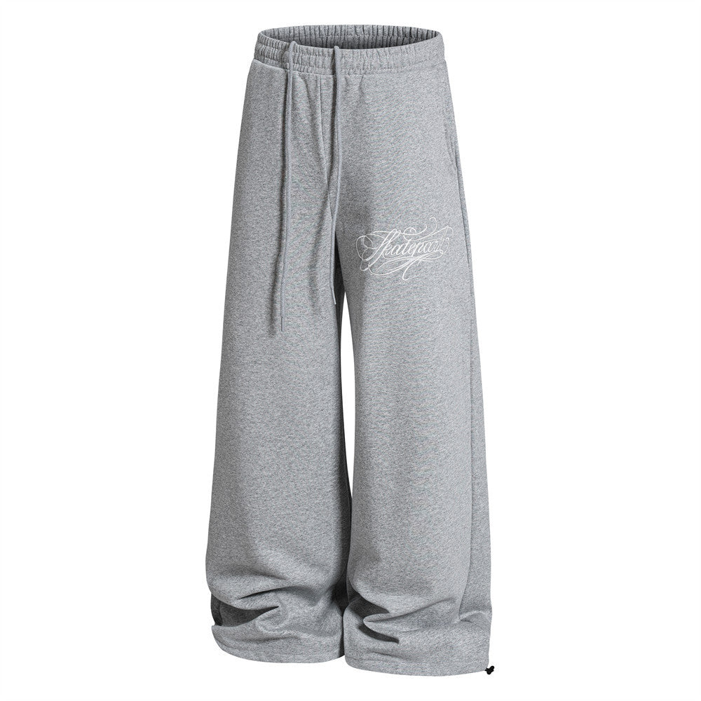Wide-Leg Sweatpants with Gothic Script Logo — Relaxed Fit Streetwear Joggers