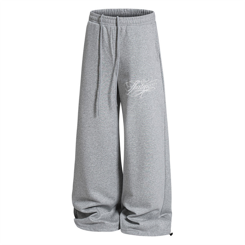 Wide-Leg Sweatpants with Gothic Script Logo — Relaxed Fit Streetwear Joggers