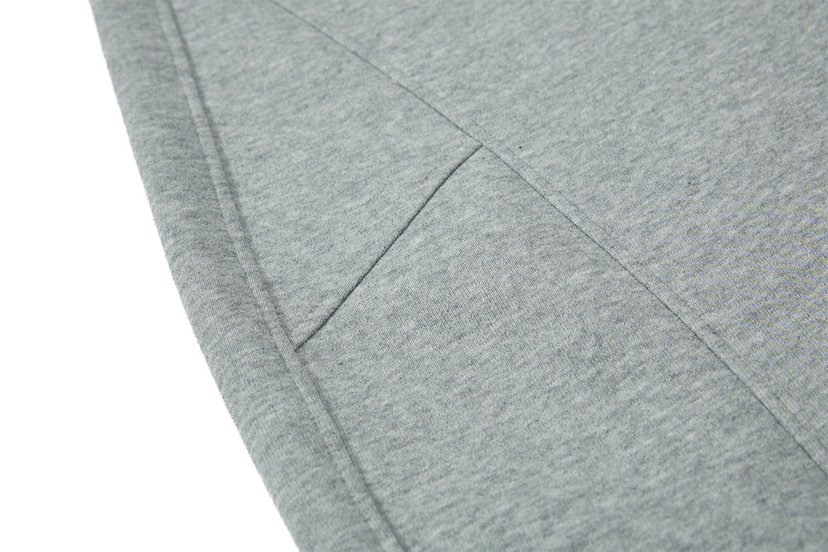 Plain Zip Up Hoodie – Oversized Heather Grey Full-Zip Sweatshirt with Curved
