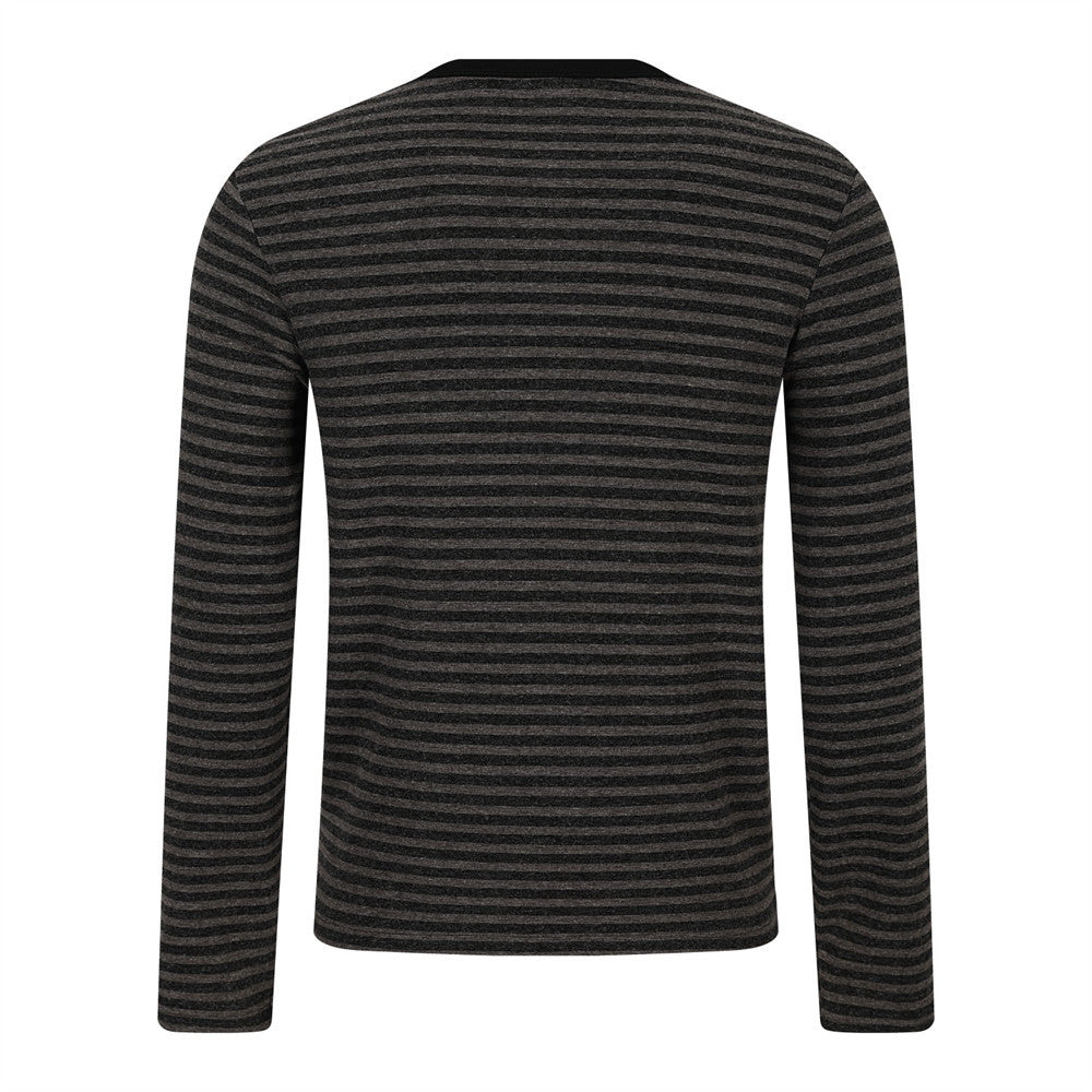 Men's Striped Henley Long-Sleeve Tee with Graphic Letter Print