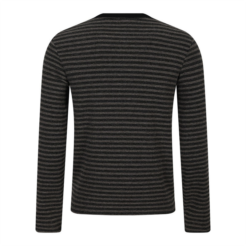 Men's Striped Henley Long-Sleeve Tee with Graphic Letter Print