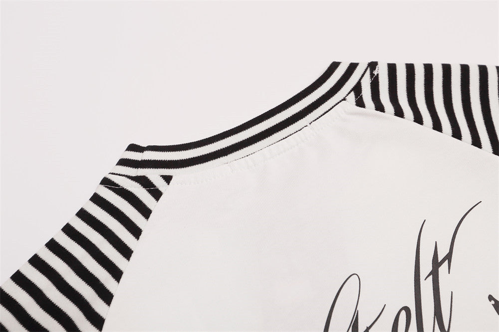 Men's Striped Raglan Long-Sleeve Tee with Music Note Graphic Print