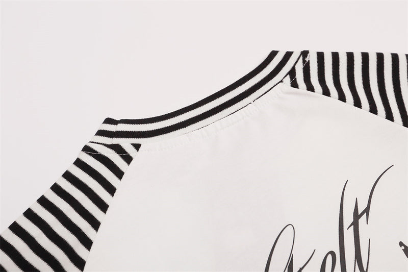 Men's Striped Raglan Long-Sleeve Tee with Music Note Graphic Print