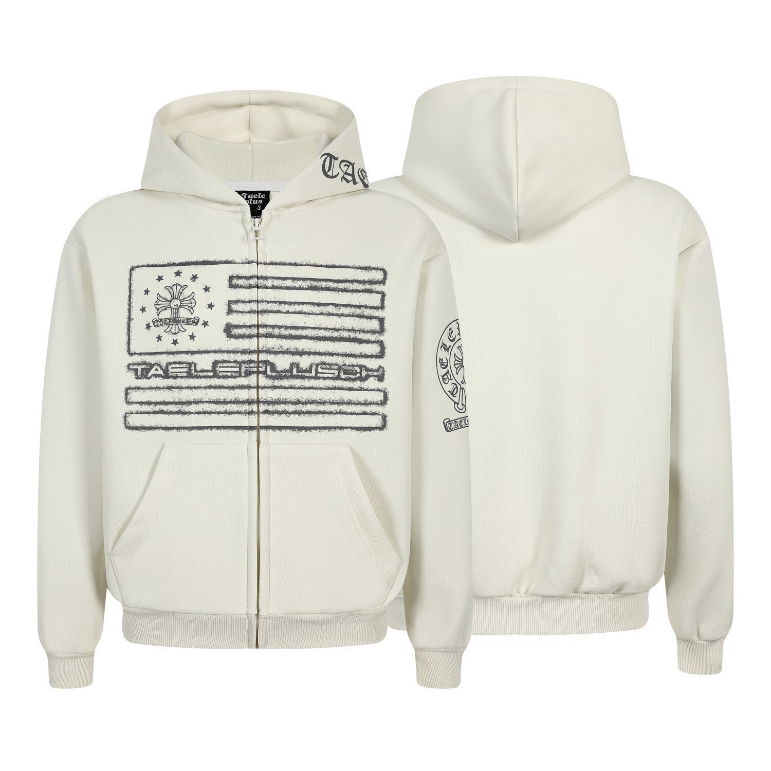 Herren-Zip-Hoodie mit Vintage-Flaggengrafik – Distressed-Kreuzprint