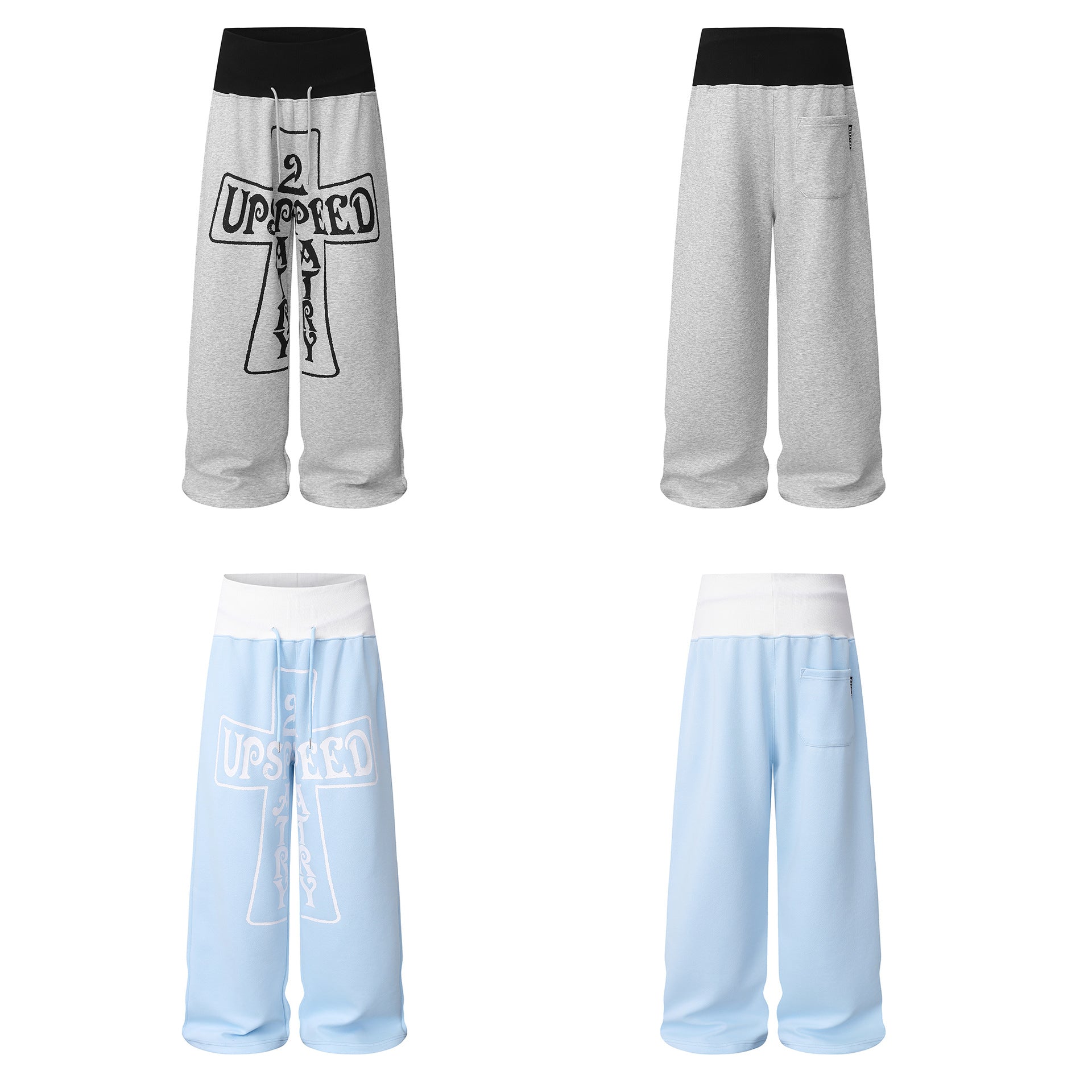 Pantalon de survêtement baggy à jambes larges avec imprimé croix – taille haute colorblock