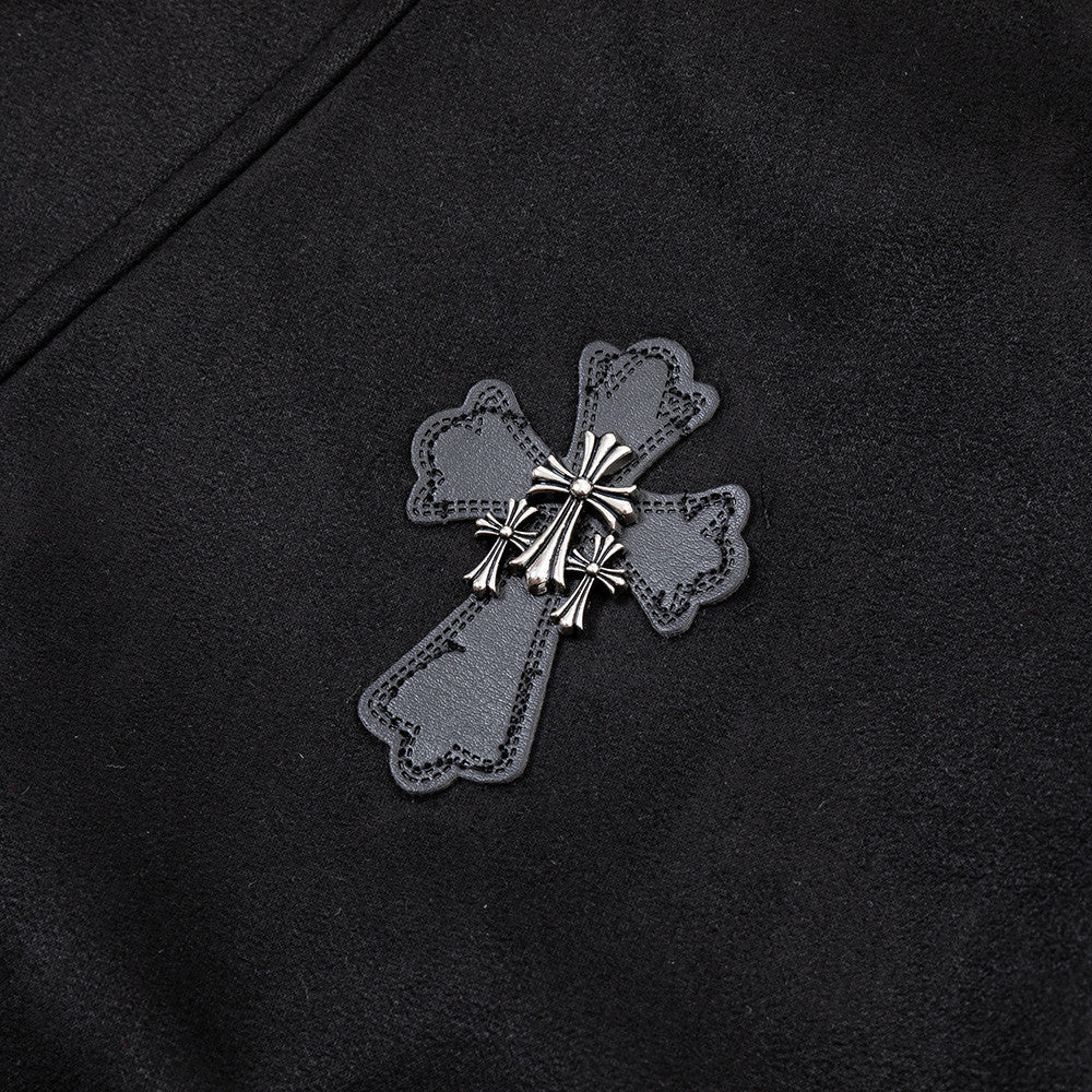 Suede Bomber Jacket Men – Collared Cross-Patch Relaxed Fit Varsity Jacket