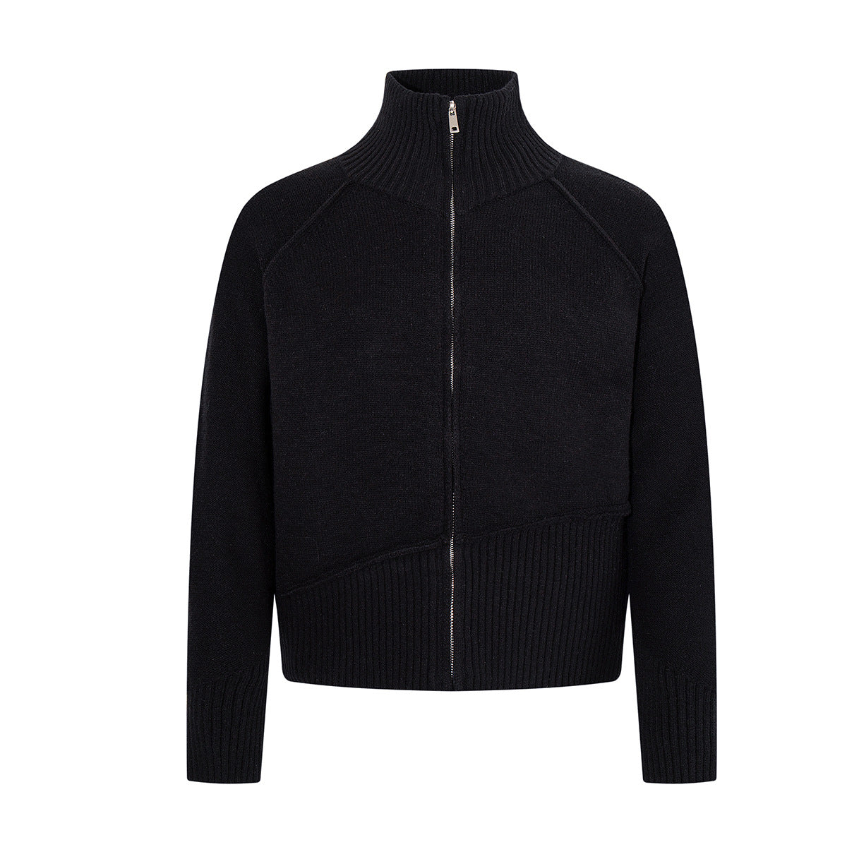 Veste pull en maille à col montant et zip intégral avec bas côtelé