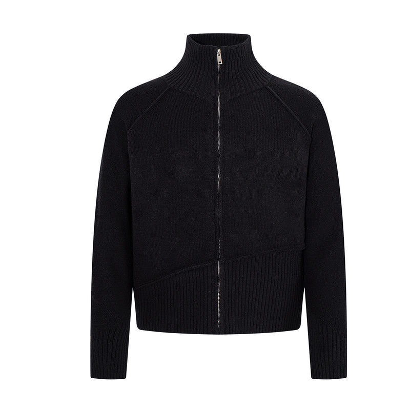 Veste pull en maille à col montant et zip intégral avec bas côtelé