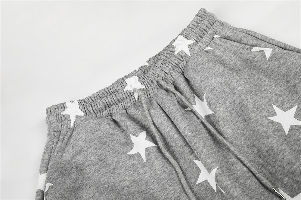 Star Print Wide-Leg Sweatpants – Oversized Pleated Streetwear Joggers