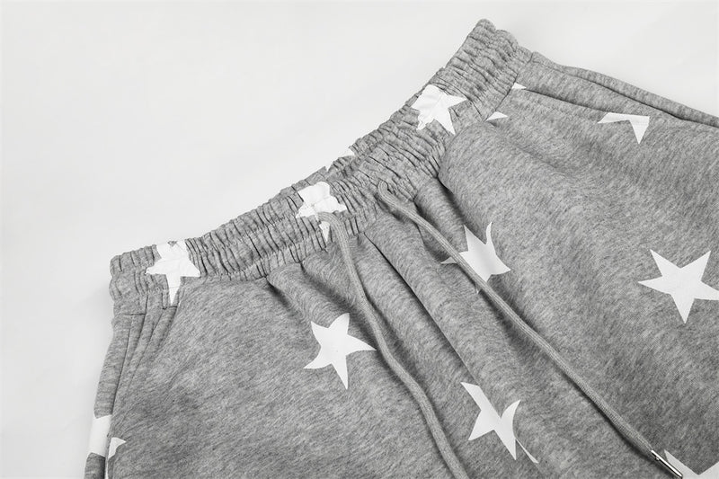 Star Print Wide-Leg Sweatpants – Oversized Pleated Streetwear Joggers