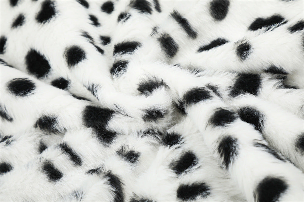 Reversible Stand-Collar Jacket Men's Dalmatian Faux Fur & Nylon Oversized Bomber