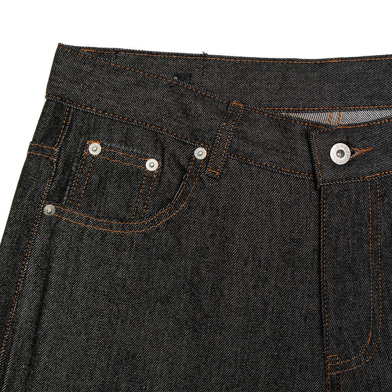 Raw Black Denim Flare Jeans – Wide-Leg Embroidered Streetwear Pants