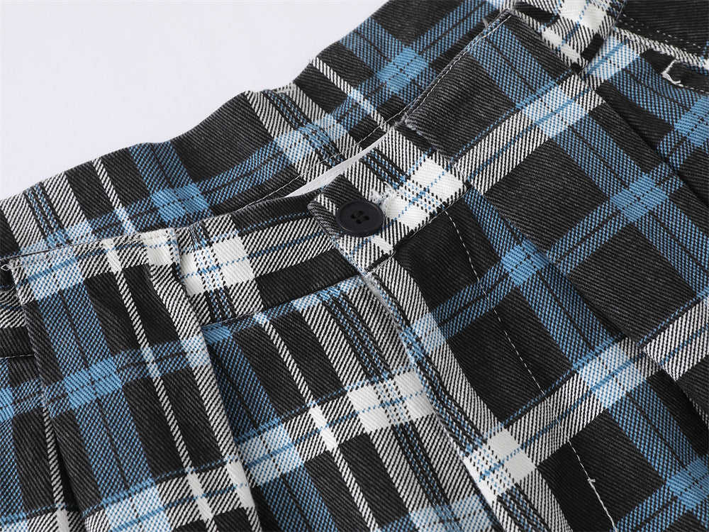 Plaid Wide-Leg Trousers – Double-Pleat Baggy Fit
