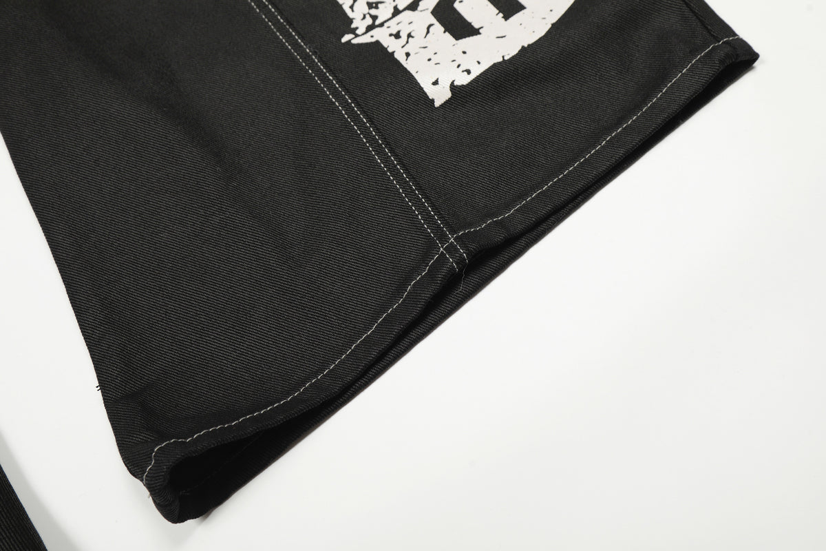 Jean wide leg à imprimé graphique – Denim noir oversize à lettrage affirmé