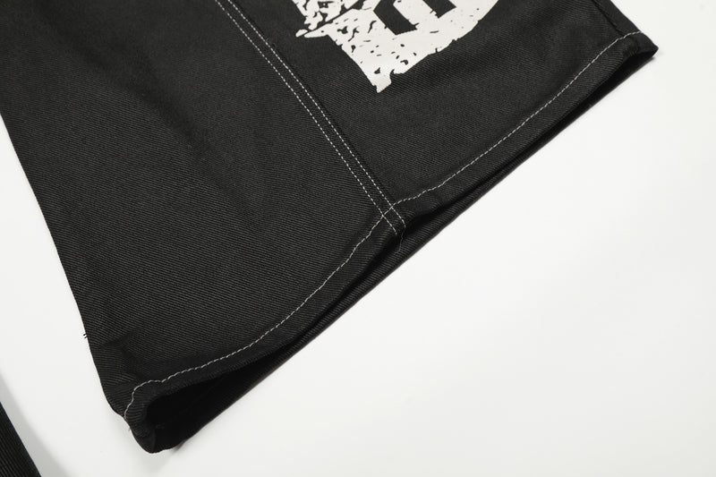 Jean wide leg à imprimé graphique – Denim noir oversize à lettrage affirmé