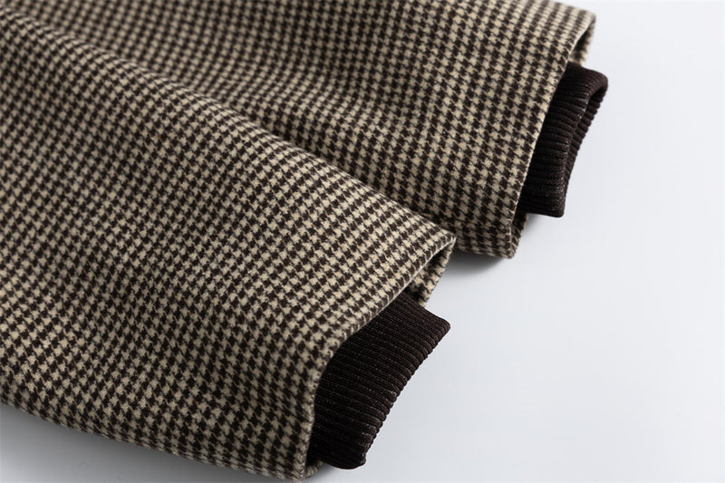 Houndstooth Wool-Blend Stand Collar Jacket – Men's Relaxed Fit Retro Bomber