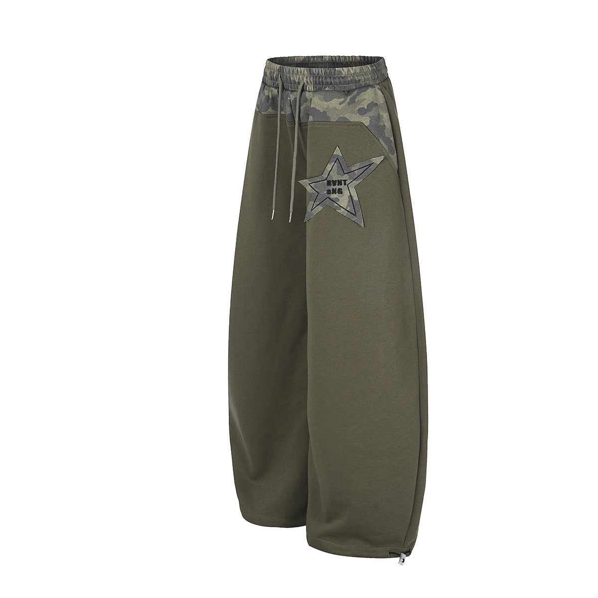 Wide-Leg Sweatpants with Camo Waistband and Star Patch