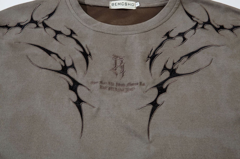 Tribal Thorn Graphic Acid Wash Oversized T-Shirt Men
