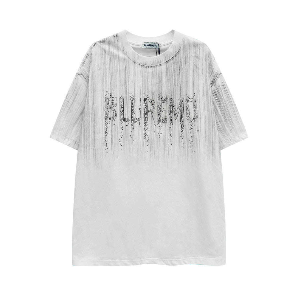 Graffiti Ink Splash Rhinestone Logo Oversized T-Shirt