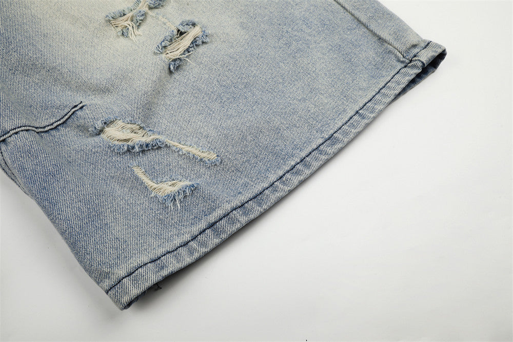 Baggy Jean Shorts Men – Distressed Ripped Denim, Washed Light Blue