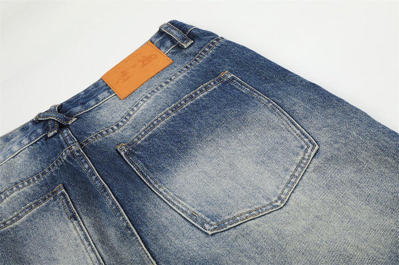 Wide Leg Distressed Jeans – Men's Vintage Wash Flare Denim Pants