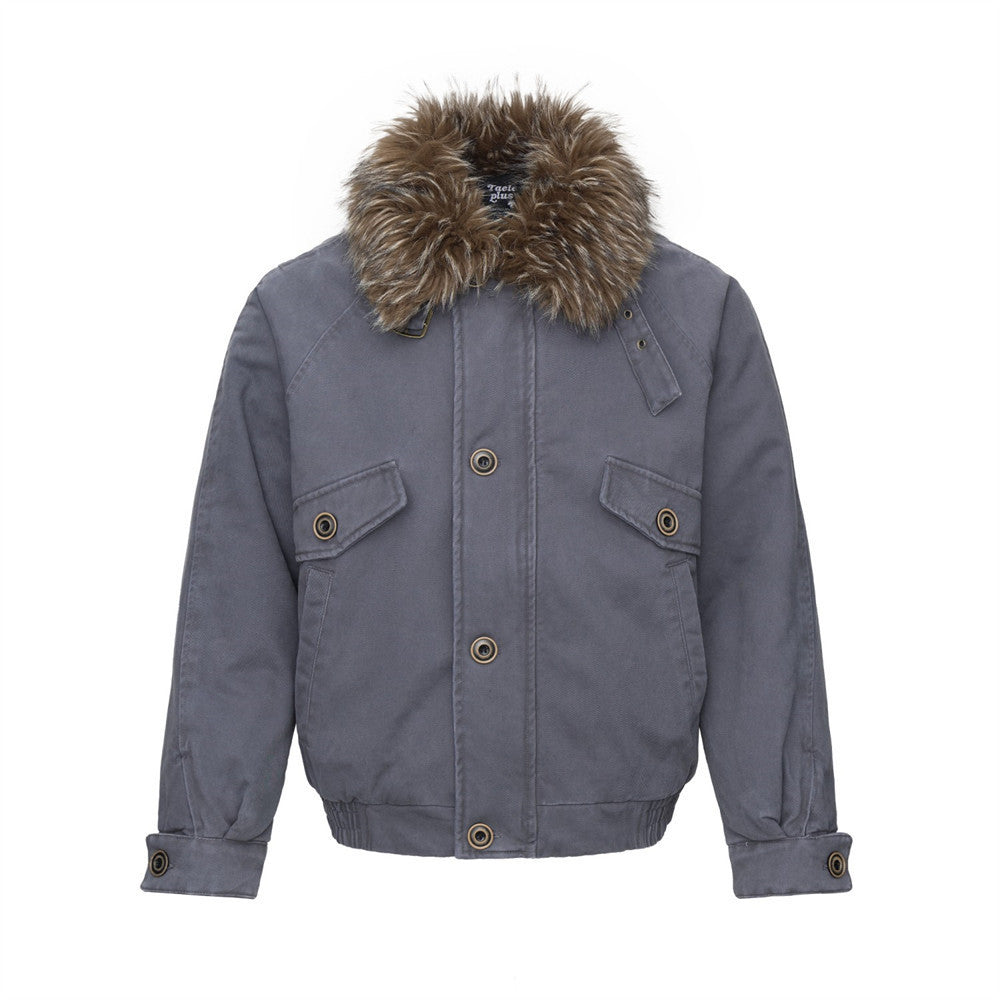 Men's Retro Bomber Jacket with Faux Fur Collar, Padded Winter Coat
