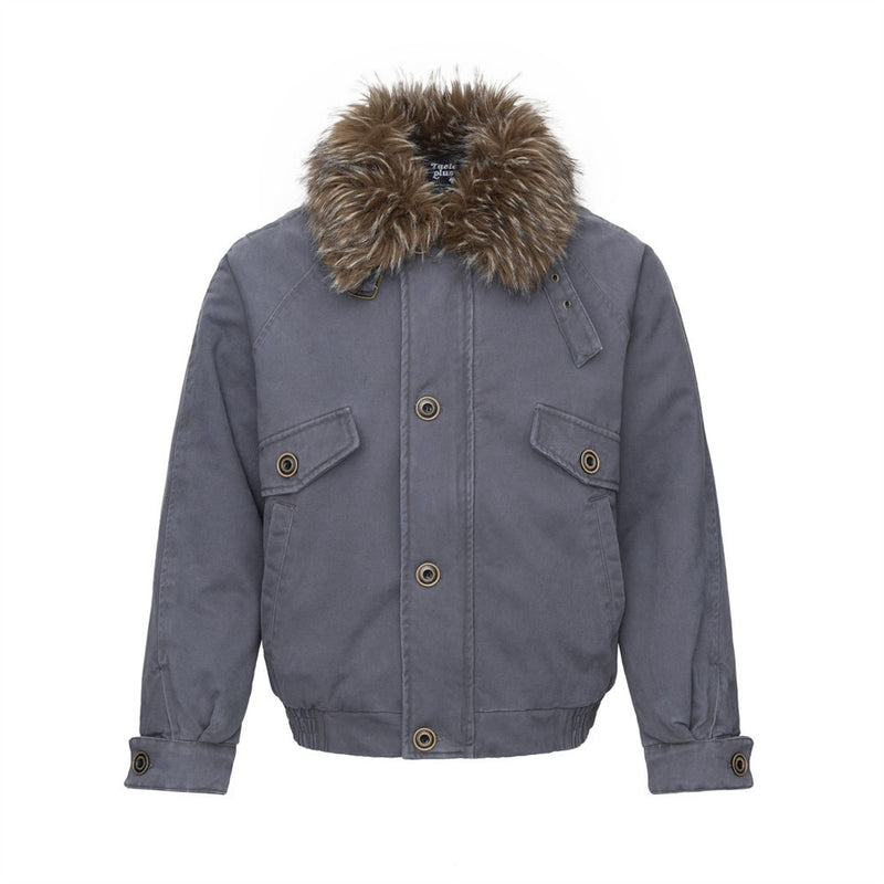 Men's Retro Bomber Jacket with Faux Fur Collar, Padded Winter Coat