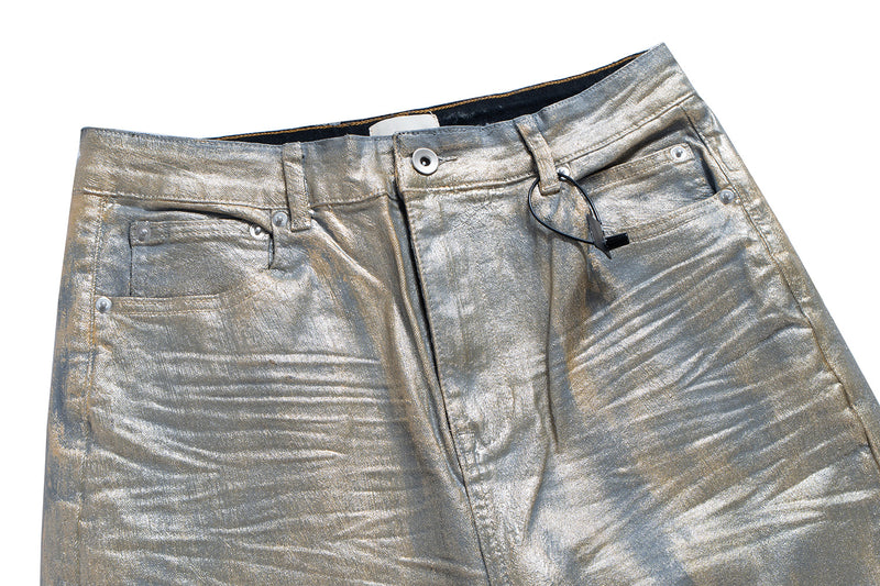 Jean flare métallisé doré – Pantalon en denim large à pattes d’éléphant