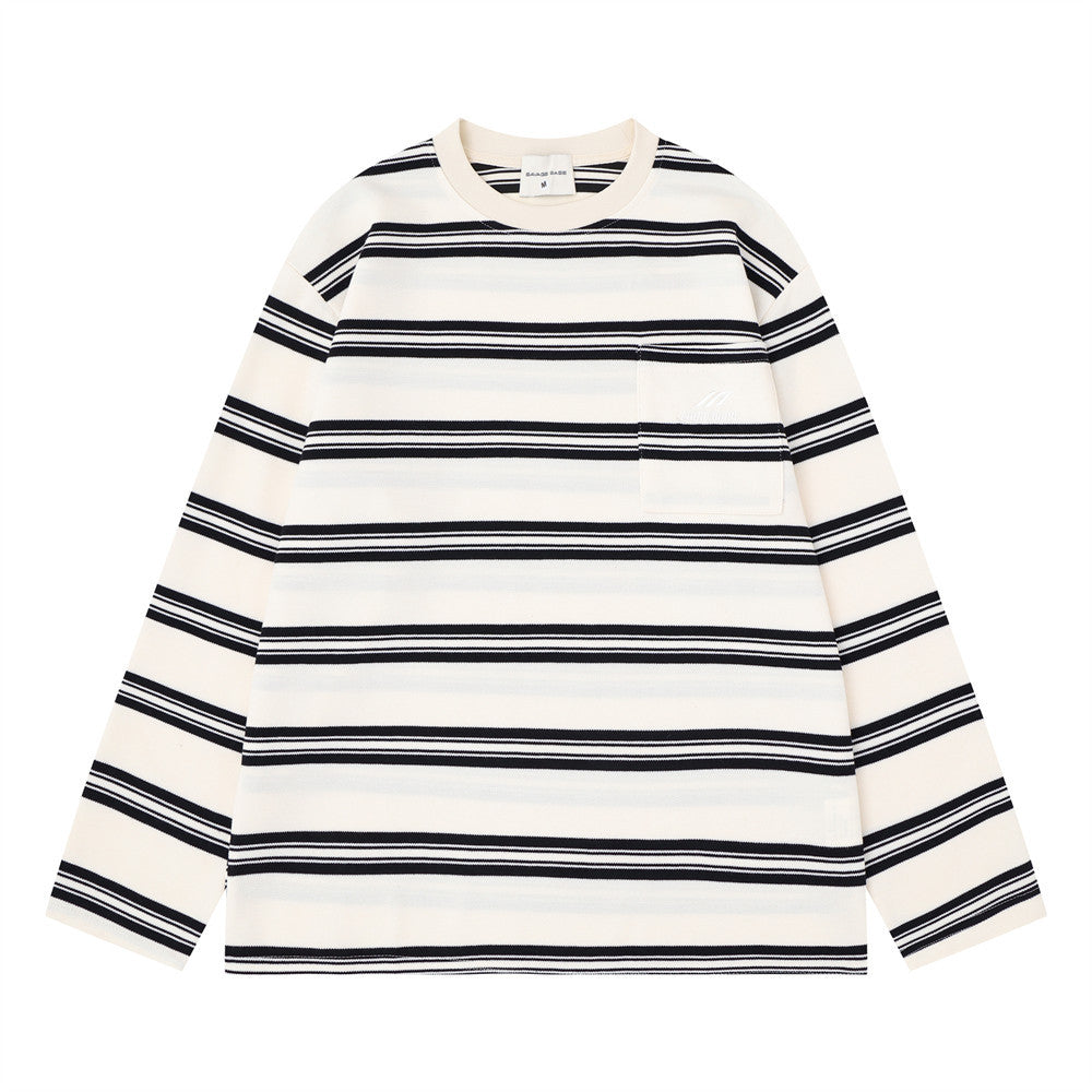 Striped Long Sleeve T-Shirt Men's Oversized Crew Neck Relaxed Fit