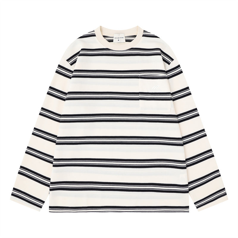 Striped Long Sleeve T-Shirt Men's Oversized Crew Neck Relaxed Fit