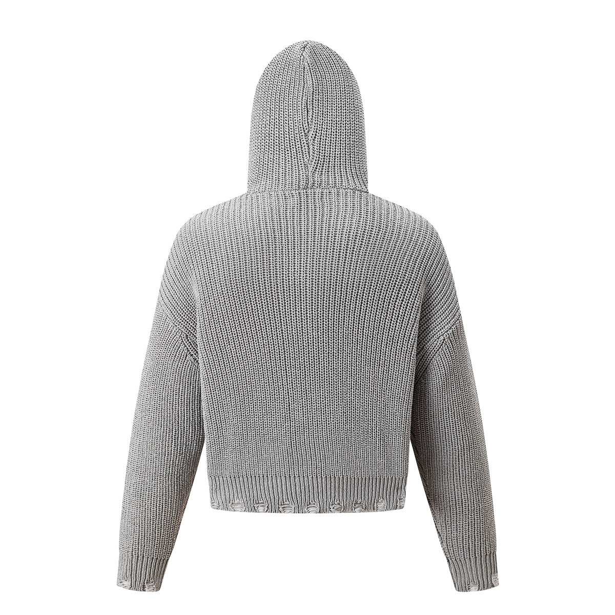 Hooded Knit Button Cardigan with Distressed Hem – Relaxed Vintage Streetwear