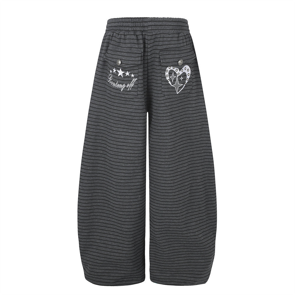 Pantalón de Pierna Ancha a Rayas para Hombre con Cintura de Cordón y Botones Cruzados