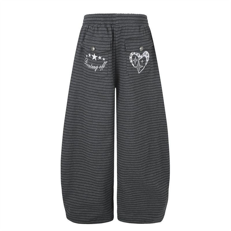 Pantalón de Pierna Ancha a Rayas para Hombre con Cintura de Cordón y Botones Cruzados