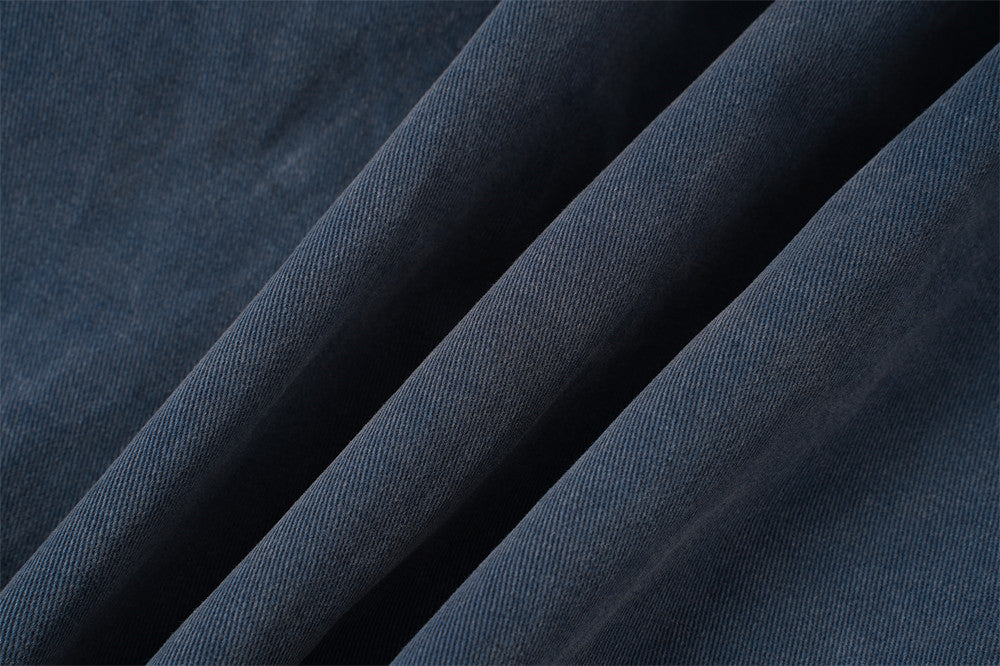 Blouson bomber en jean délavé – Col tissé en PU et coutures déconstruites