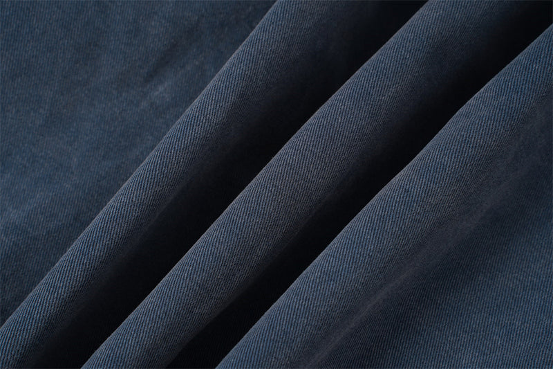 Blouson bomber en jean délavé – Col tissé en PU et coutures déconstruites