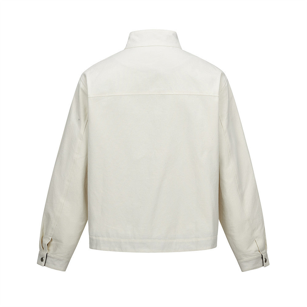 Men's Heavyweight Washed Cotton Harrington Jacket with Stand Collar & Zip